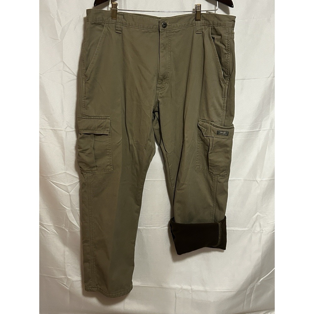 Wrangler Cargo Pants 38x30 Relaxed Fit Fleece Lined Khaki Workwear